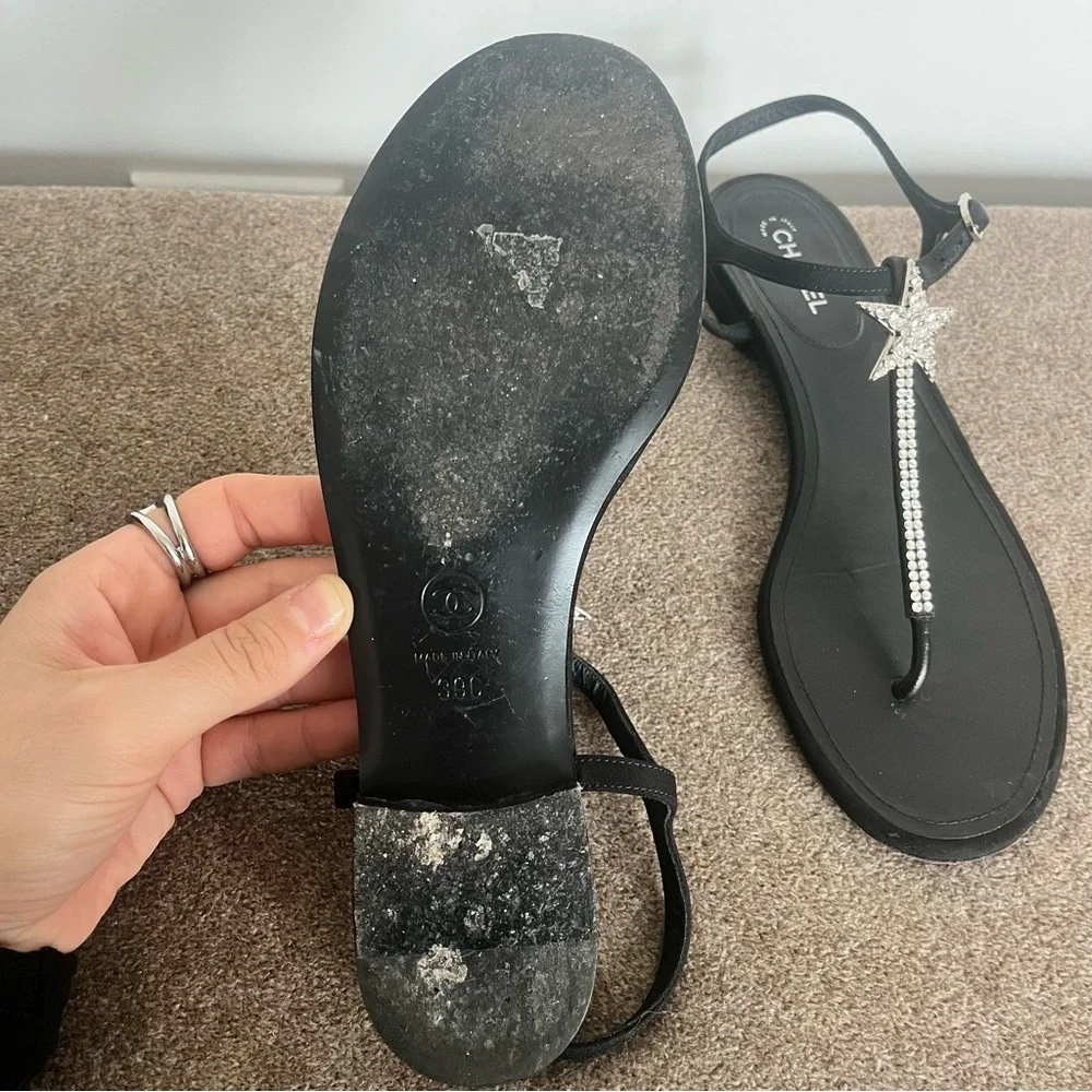CHANEL Black Sandals with Silver Star Detail - Picture 3 of 4